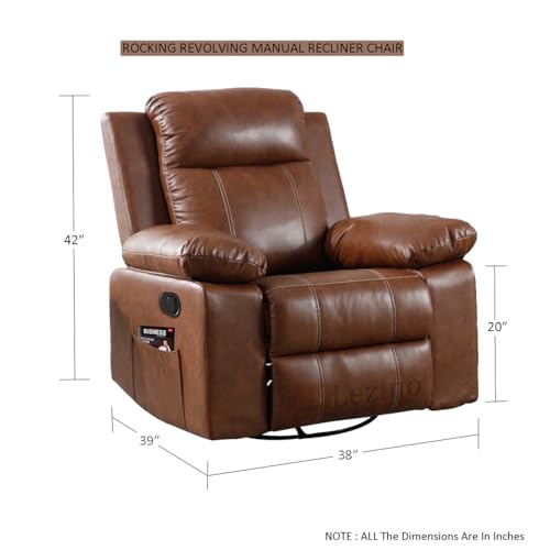 Image of LEZINO Swivel Rocking Manual Recliner Chair for Home, 3 Years Warranty (Rocking Revolving Manual Recliner, Brown) | Recliner Sofa with Rocking Revolving 360| Textured Brown German Premium Upholstery