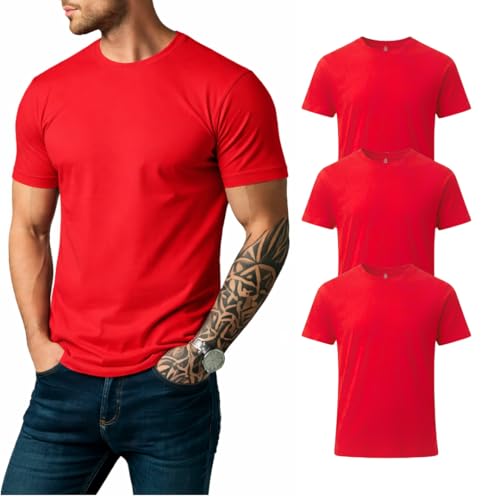 Image of Men's Premium 100% Cotton T-Shirt, Lightweight Short Sleeve Crew Neck Tee, Soft Breathable Summer Essential, Regular Fit