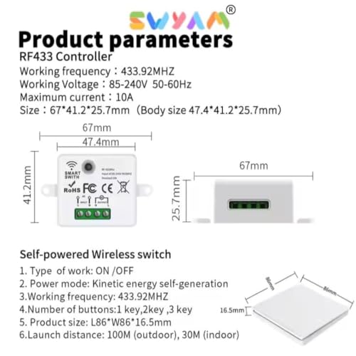 Image of No Battery Self Powered Kinetic Wireless RF Switch - 3 Gang 3 Receiver | 2 Way Operation | 433MHz RF | Compatible with All Electrical Loads