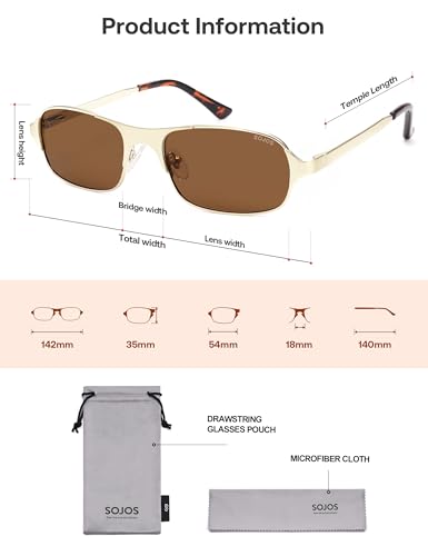 Image of SOJOS Retro Rectangle Polarized Sunglasses for Men Women, 70s 80s Vintage Small Square Sunnies SJ1267