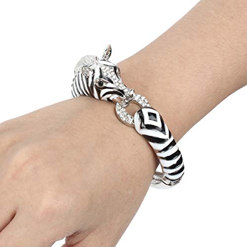 EVER FAITH Austrian Crysta Enamel Art Deco Zebra Horse Animal Hinged Bracelet2