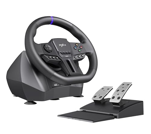 PXN V900 Gen2 Gaming Steering Wheel 270°/900° Dual Mode Rotation Magnetic Sensor PC Steering Wheel with RGB Pedals for PC PS4 PS3 Xbox Series X|S Xbox One Switch