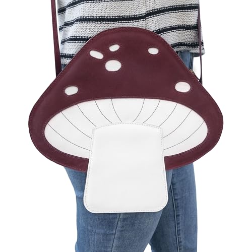 Mushroom-Shaped Shoulder Bag with Adjustable Strap, Crossbody Bag, Travel Bag, Messenger Bag, Full Grain Leather, Handmade, Sangria3