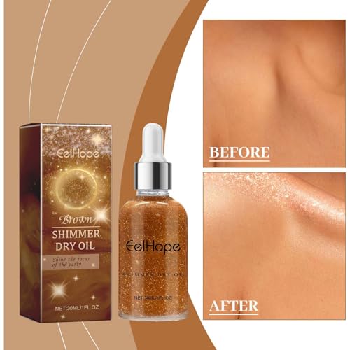 Körper Highlighter Öl, Schimmer Glitter Highlighter Oil, Luminizer Schimmeröl für Gesicht Körper Bein, Wasserfest Langlebig, Flüssiger Körper Öl für Festival Halloween Karneval Make up(Bronze, 30ml)