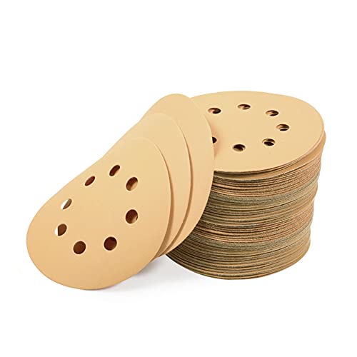 LEONTOOL サンディングディスク サンドペーパー #320 100枚 125mm 8穴あき マジック式 サンディングペーパー 紙やすり 丸型 エアーサンダー丸パッド用 車 ゴム 皮革 プラスチック ガラス 金属表面 研磨用 表面処理 超精密仕上げ