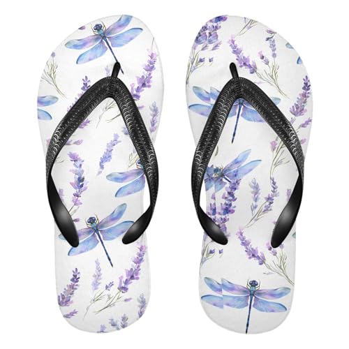 ALAZA Dragonfly Lavender Flip Flops for Women Fashion Beach Slippers Comfort Mens Flip Flops Non-Slip Rubber Shower Slippers Sandal for Hotel Travel Sport,XS