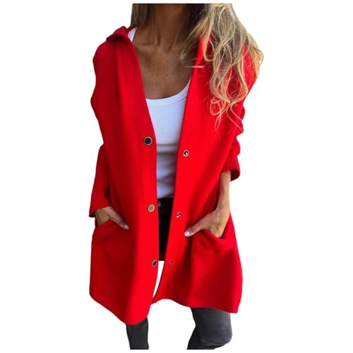 Image of JiXiang Lightweight Jacket Women Single Breasted Hooded Trench Coat Lapel Long Sleeve Casual Button Up Overcoat with Pockets