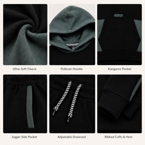 Image of Volcom Infant Toddler Baby Boys Joggers Set - 2 Piece Fleece Pullover Hoodie and Jogger Pants Activewear Set (Sizes: 12M-7)