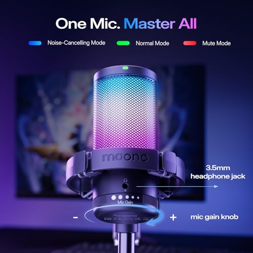 Image of MAONO USB Gaming Microphone for PC, Noise Cancellation Condenser Mic with RGB, Mute, Gain, Computer Desk Mic for Streaming, Podcast, Chat, Twitch, YouTube, Discord, PS5, PS4, GamerWave DGM20 Black