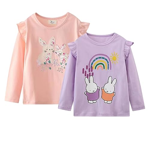 Girls' Long Sleeve Cotton Autumn Casual Crewneck Printed Sweater 2 Pack Girls' Long Sleeve