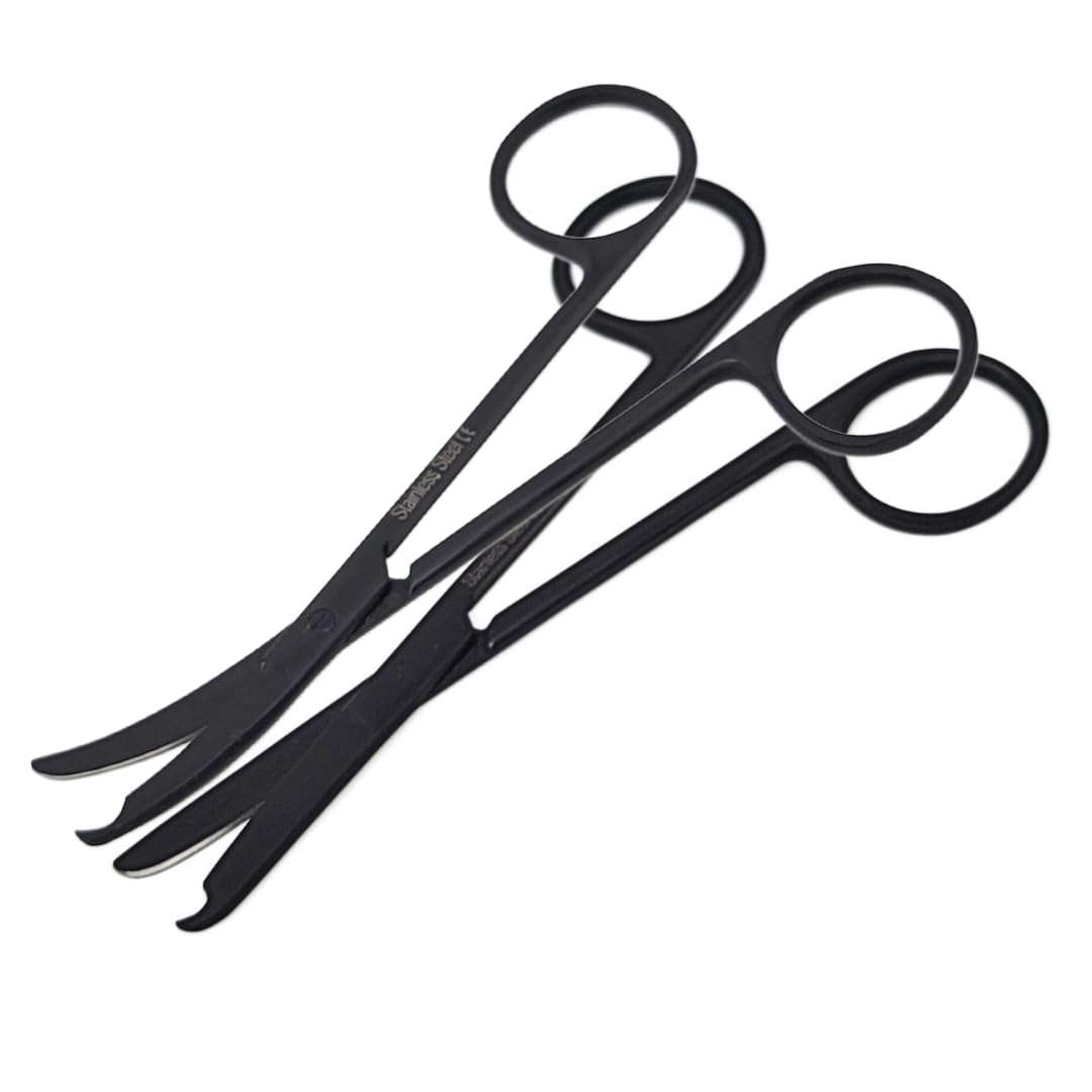 Set of 2 Suture Stitch Scissors with Multicolor/Rainbow Titanium Coating - Premium Quality Instrument- Delicate Hook - Perfect for Suture Removal, First Aid, EMS Training STR & CRV (Black)