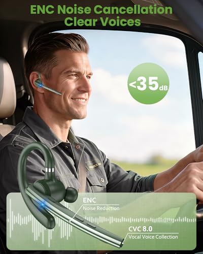 Image of New Bee Bluetooth Headset, Single-Ear Bluetooth Earpiece for Cell Phone Calls, Dual Mic with Mute Button, 72H Talk Time, 500mAh Charging Case Wireless Headset for Phone and Laptop