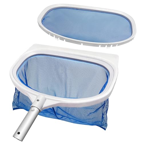 Pool Kescher Feinmaschig 2 in 1, Teichkescher für Algen, Kescher Pool mit Tiefes und Flaches Netz Austauschbar, Kescher Teich, Laubkescher Pool,...