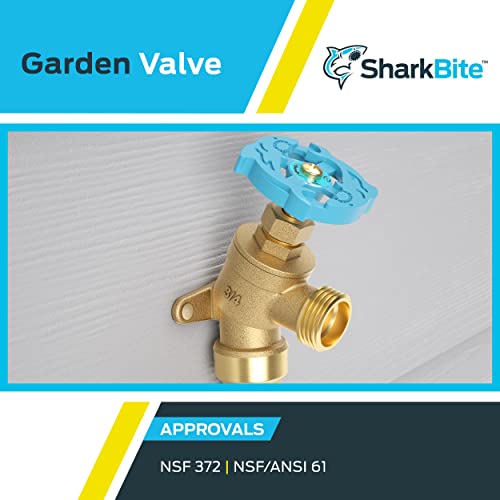 Image of SharkBite 3 /4 Inch x 3 /4 Inch MHT Garden Valve, Multi Turn, Push to Connect Brass Plumbing Fitting, PEX Pipe, Copper, CPVC, PE-RT, HDPE, 24623LF