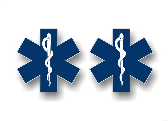 2 Star of Life Medical Vinyl 4" Decals Snake and Staff Symbol Rod of Asclepius Ambulance First Aid Kit Supplies Stickers