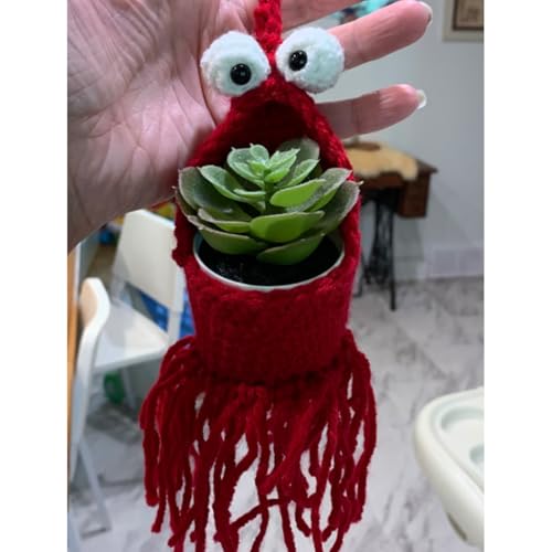 HUANGENG Handmade Crochet Alien Plant Hanger Indoor Hanging Bag Planter Storage Basket for Home Bedroom Office Decoration