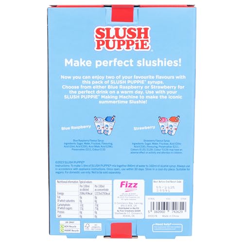 Slush Puppie Sirup 2 Geschmacksrichtungen Enthält kultige Geschmacksrichtungen Blue Raspberry & Strawberry 2 x 500 ml Flaschen Offiziell lizenziertes Slush Puppy Merchandise – Bild 4