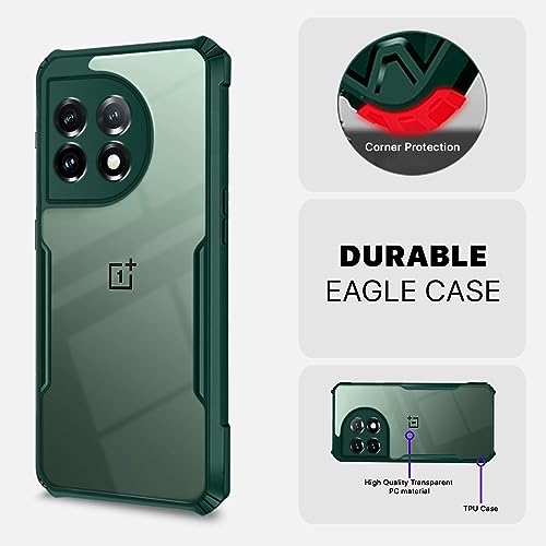 Image of Pikkme OnePlus 11 5G Back Cover | Crystal Clear Transparent Back | Ultra Hybrid | Full Camera Protection | Raised Edge | Bumper Back Case (Green)
