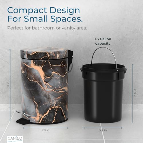 Sanilo Small Bathroom Trash Can with Lid [1.3 Gallon], Lidded Tiny Trashcan for Garbage, Mini Metal Bin with Soft Closing Mechanism, Bath Room Accessoire Wastebin with Inner Bucket (Marble Abstract) by Sanilo - Used condition - Image 5