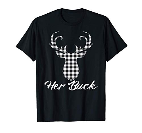 Hombre Black and White Her Buck Matching Christmas Couples Pajamas Camiseta
