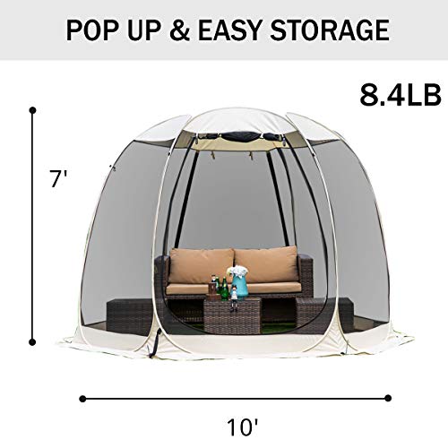 Leedor Gazebos for Patios Screen House Room 6-8 Person Canopy Mosquito Net Camping Tent Dining Pop Up Sun Shade Shelter Mesh Walls Not Waterproof Beige,10'x10' - Thumbnail 6
