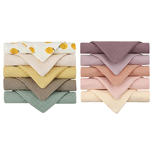 Reoyloep Washcloths for Baby 10 Pack Muslin Squares 23x23cm/9.06"x9.06" Baby Burp Cloth Cotton Facial Towels Super Soft
