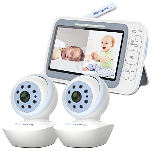 Image of Moonybaby EMF Reduction Baby Monitor with 2 Cameras, Model:QuadView 60, 720P HD Resolution 5" Display, A.N.R. (Auto Noise Reduce), Pan Tilt Zoom, Split Screen, No WiFi, Long Range, 2-Way Audio
