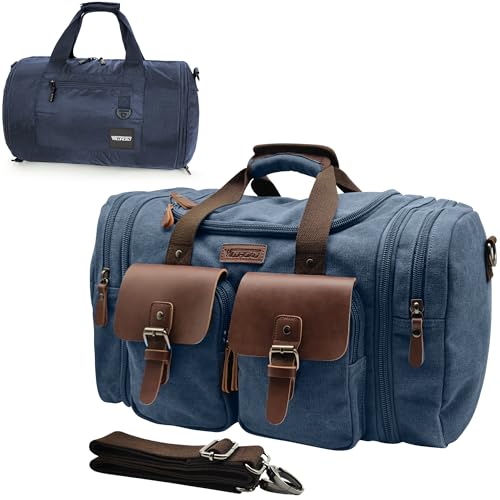 Image of Wildroad Travel Bags for Men, Gym Bag & Duffle Bag for Travel, Carry on Duffel Bag 3 IN 1 Expandable Overnight Weekender Bag (Blue, Large-50L+ Gym Bag)
