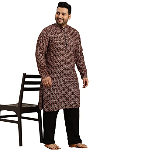 Image of SOJANYA Plus (Since 1958) Men's Cotton Linen Long Kurta | Ethnic Motif Printed for Navratri, Garba & Puja
