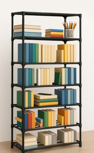 Image of SUBEKYU Plastic Book Shelf for Home, Portable Books Rack Storage Organizer for Bedroom & Study Room, Keep Cloth Holder Space Saver, 7 Tier Shelf, 1 Pack