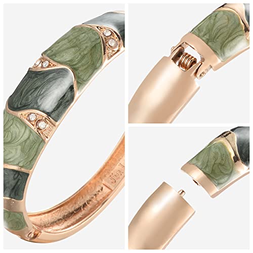 UJOY Vintage Cloisonne Bracelet Handcraft Multi-Colored Rhinestone Enamel Oval Hinged Cuff Bangle Jewelry Gifts 88A264