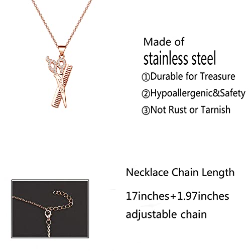 FUSTMW Hairstylist Gifts Scissor Necklace Comb Pendant Scissors Jewelry Stylist Cosmetology Student Hairdresser Gift2