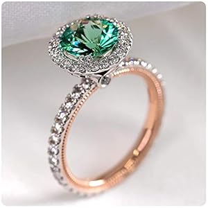 HengSun Gemstone Birthstone Sapphire Emerald Halo Statement Engagement Rings for Women, Anniversary 14K Gold Plated 925 Silver Promise Rings for Her (8),1998-2000X