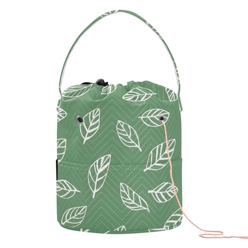 Yarn Storage Bag Small Crochet Bag Knitting Bag Organizer Leaves White Lines Yarn Bags for Crocheting Basket