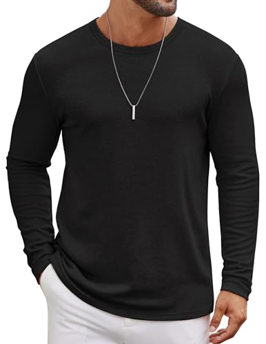 COOFANDY Men's Long Sleeve Tee Shirts Crew Neck T Shirt Solid Casual Basic Tees Soft Stretch T-Shirts