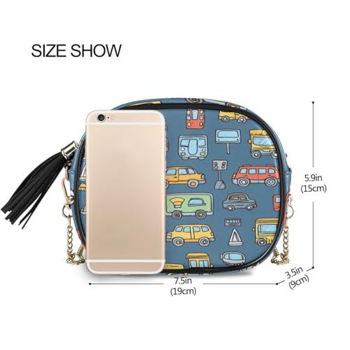ALAZA Women's Traffic Signs Cartoon Transportation Cars PU Leather Crossbody Bag Shoulder Purse with Tassel3
