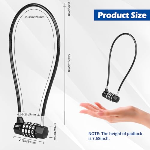 Image of Cable Locks with Combination,Steel Cable Rope Wire 4-Digit Combination Lock with Resettable Code for Bikes, Lockers, File Cabinets, Wardrobes, Small Fences,gate Lock, Pool Padlock.