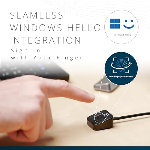 Image of Kensington Upgraded VeriMark Desktop 2.0 USB Fingerprint Reader Supports USB-C and USB-A - Windows Hello with ESS, Windows 11 Fingerprint Scanner for PC, FIDO U2F, FIDO2, TAA Compliant (K64741WW)