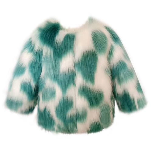 Toddler Girls Faux Fur Jacket Long Sleeve Furry Color Block Coat Kids Windproof Warm Sweater for Festive Party