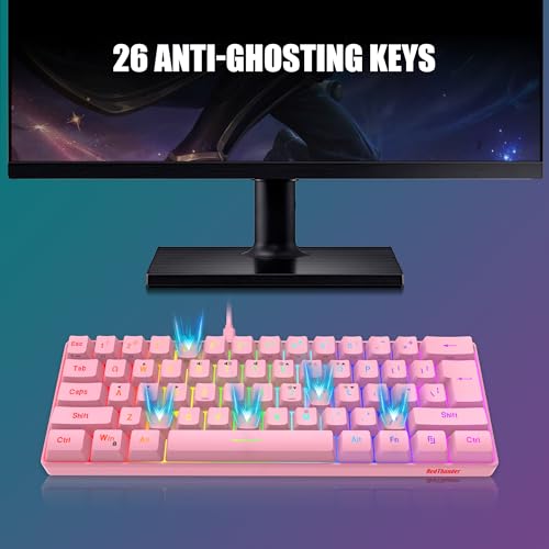 Image of RedThunder 60% Gaming Keyboard and Mouse Combo, Ultra-Compact 61 Keys RGB Backlit Mini Keyboard, Lightweight 7200 DPI Honeycomb Optical Mouse, RGB Wired Gaming Set for PC MAC PS5 Xbox Gamer(Pink)