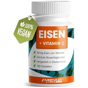 Eisentabletten 180x mit 40 mg Eisen + Vitamin C (40mg) aus Hagebutten – Tabletten VEGAN mit bioverfügbarem, hochdosiert aus -Bisglycinat – ohne unerwünschte Zusatzstoffe