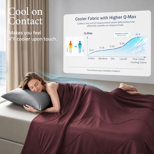 Image of Cooling Comforter for Hot Sleepers, Queen 90x90, Purple Red | Cooling blanket feel, Q-Max >0.4 cool touch, double-sided cooling, Sorona fill, for night sweats, lightweight & breathable