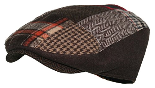 Men's Multi Pattern Patchwork Wool Blend Newsboy IVY Golf Hunting Hat (Multi-Red, LXL)