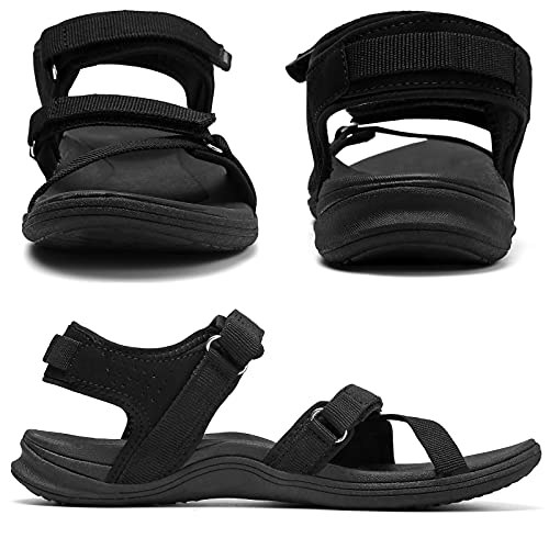 MEGNYA Womens Lightweight Cushion Sandals for Walking, Summer Outside Hiking Sandals with Adjustable Hook and Loop Straps3