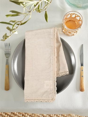 The Beer Valley 97000 Cloth Dinner Napkins In Cotton Flax Fabric With Lace & Tailored Mitered Corner -20X20 Inch Set Of 12,Wedding Napkins, Baby Shower Napkins, Cocktails Napkins,Fabric Napkins,Machines Washable Napkins thumb #5
