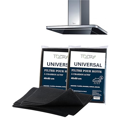 Today – 2x filtres universels aux charbons actifs pour hottes de cuisine 40 x 80 cm – Découpable, anti-odeur, retiennent la graisse et l'humidité – Double paquet...