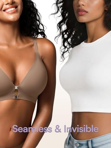 Image of Racerback Bras with Metal Magnetic Front Closure - S-XL Wireless for Women No Underwire Seamless Supportive Bralettes