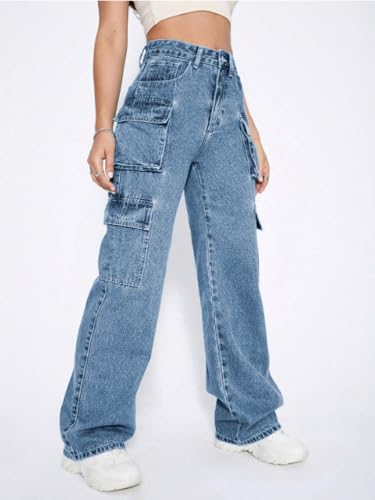 Image of Ben Martin Women's High Rise Cargo Pants || Denim Cargo's Pants || Oversized-Jeans|| Loose Jeans Pant,S