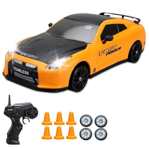 Image of Rc Drift Remote Control Car 1:24 Scale, High-Speed, 4Wd, Lights, Battery Racing Car, Drifting Tires, 2.4Ghz, for Kids (RC Drift II - Yellow)