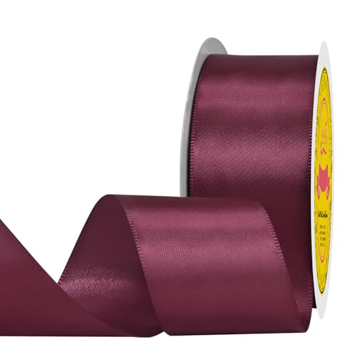 Image of Double Face Wine Red Satin Ribbon 1-1 /2 inch X 25 Yards Polyester Wine Red Ribbon for Gift Wrapping Very Suitable for Weddings Party Hair Bow Invitation Decorations and More